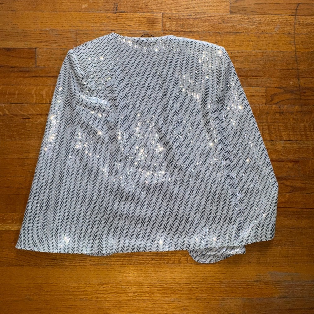 Zara Womens‎ Silver Sequin Cape Blazer Open Front Party Jacket XS 2687/001/808 - Picture 7 of 7
